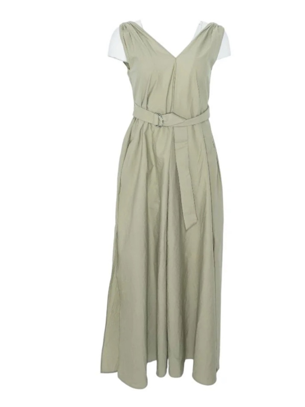 Incredible freaking out! Brunello Cucinelli Green CottonV-Neck Belted Maxi Dress